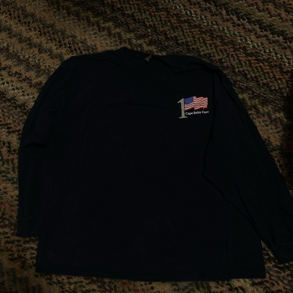 Gildan Navy Long Sleeve Tee with Flag Detail